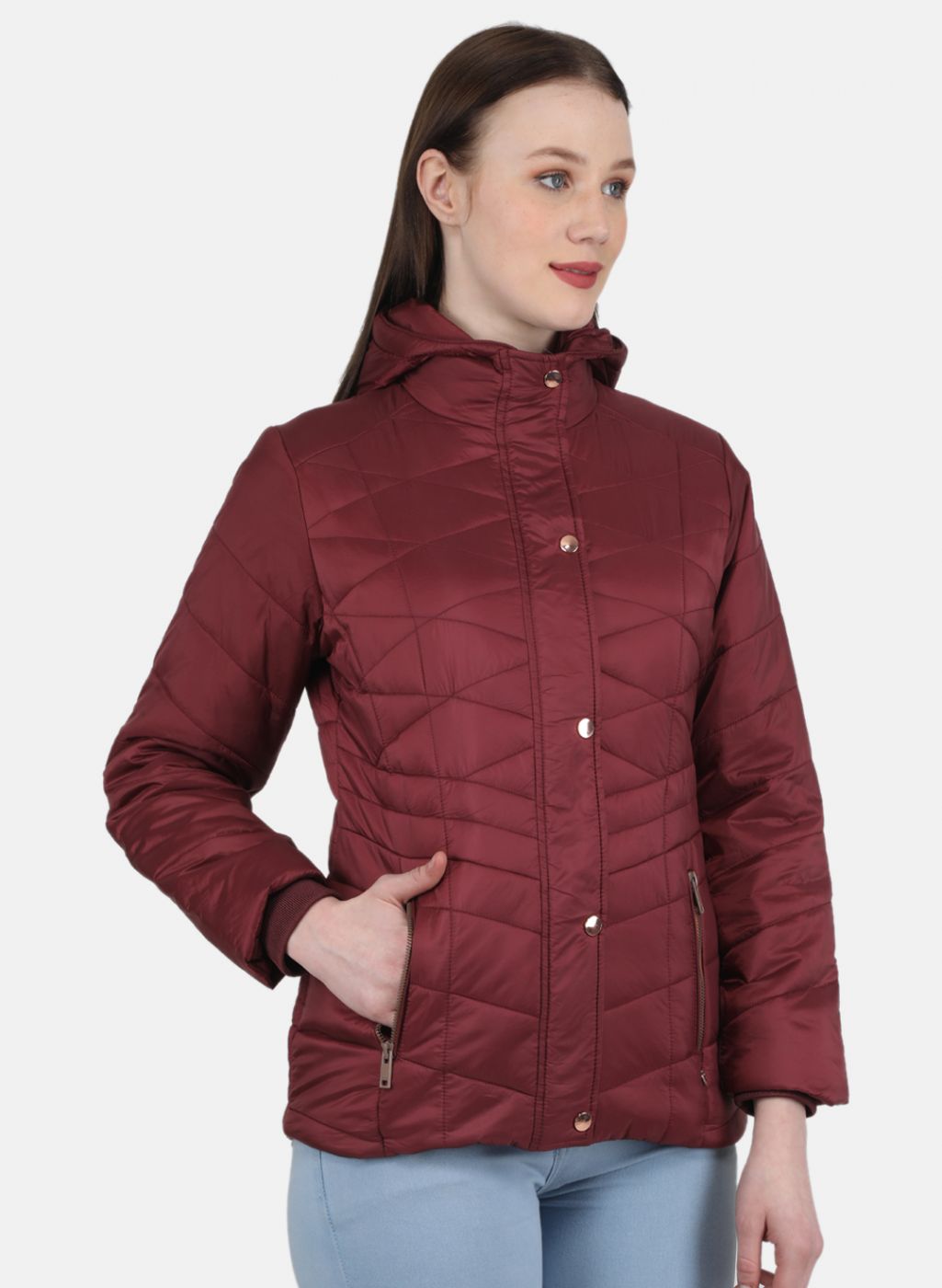 Women Maroon Check Jacket