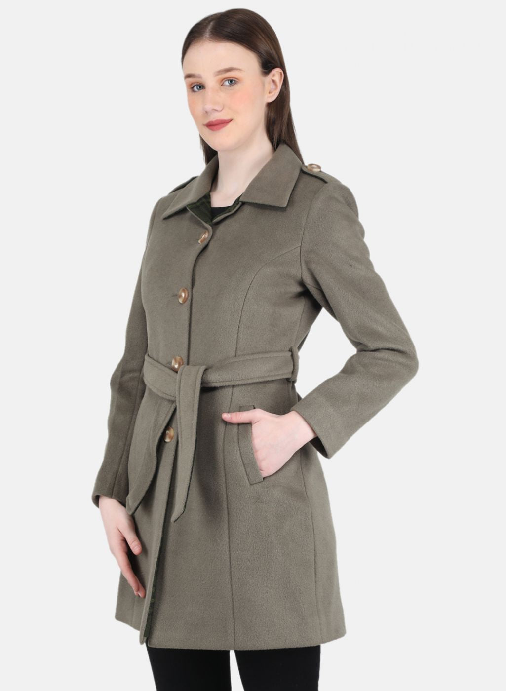 Women Olive Solid Coat