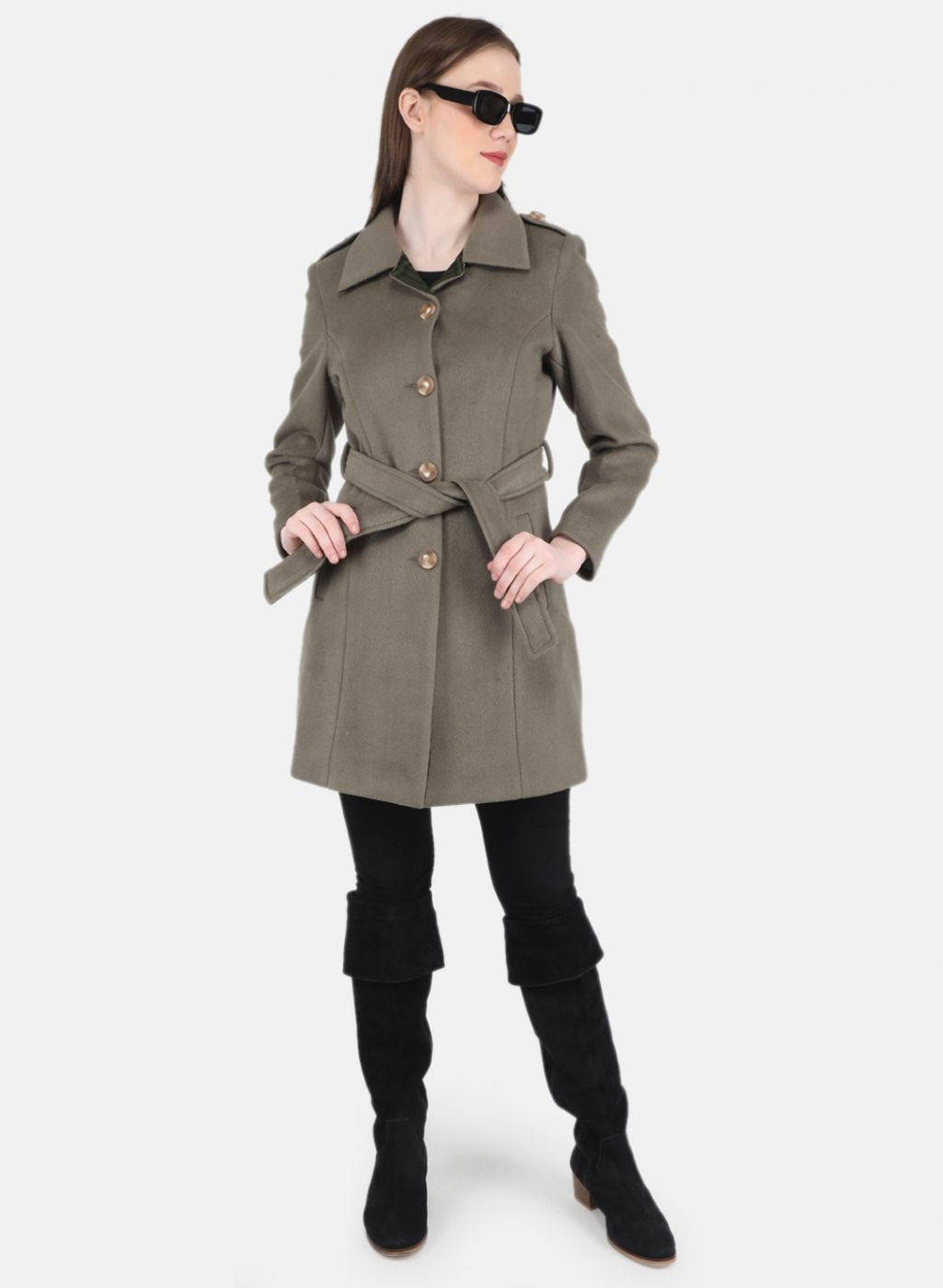 Women Olive Solid Coat