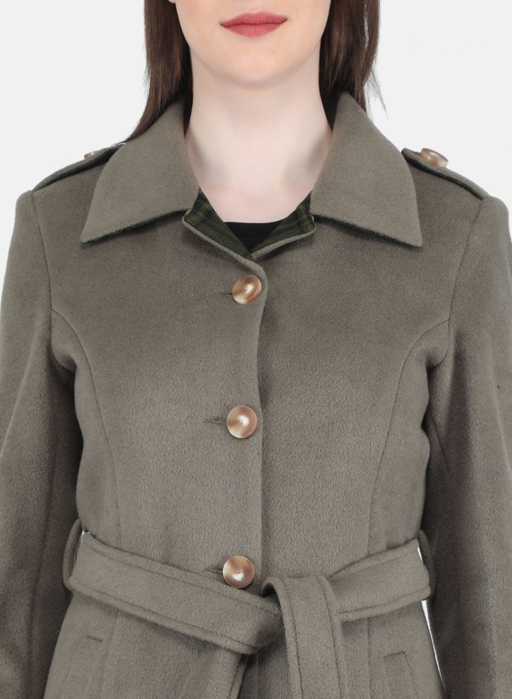 Women Olive Solid Coat