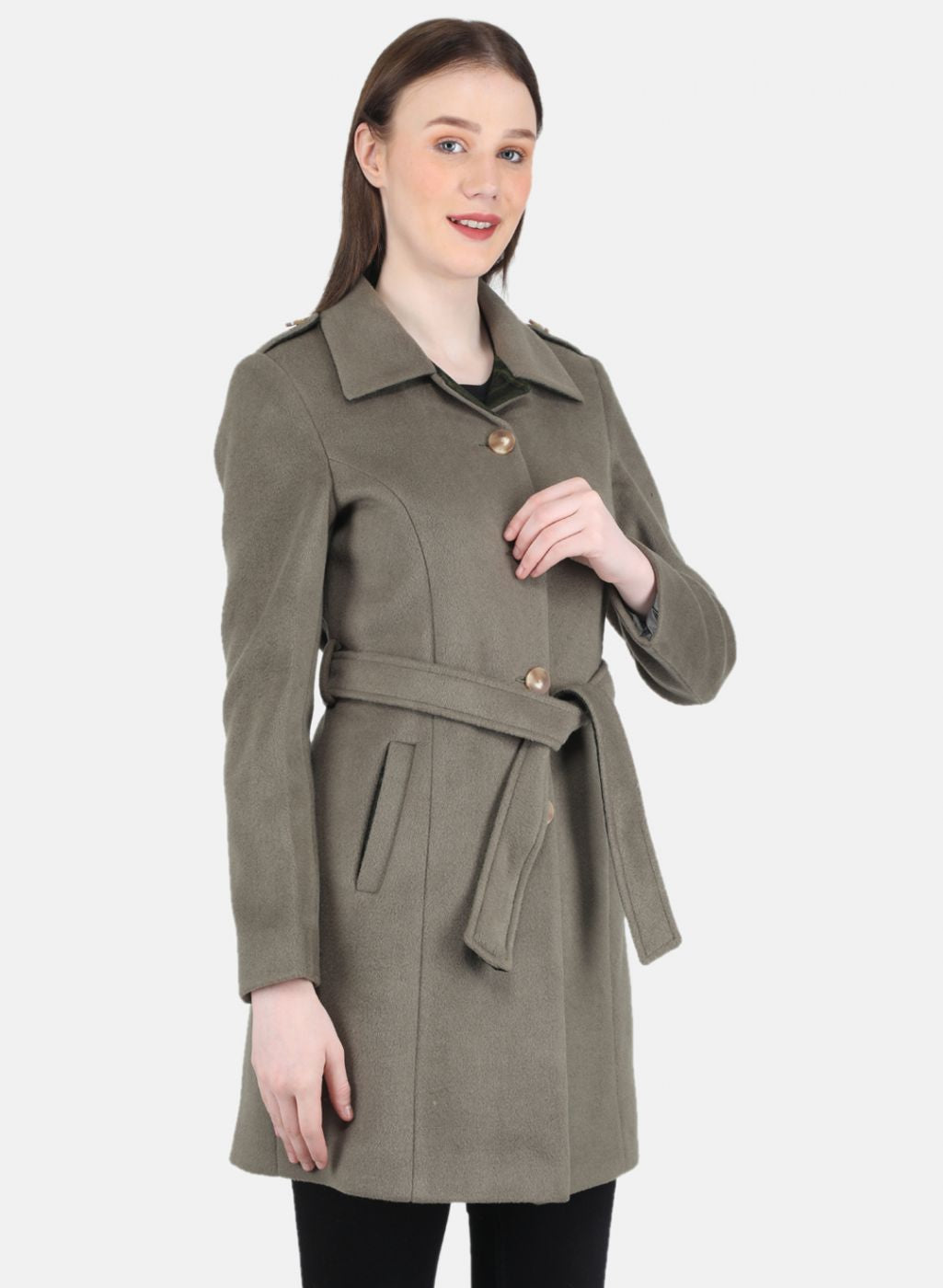 Women Olive Solid Coat