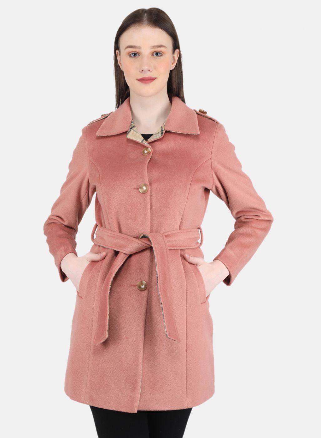 Women Peach Solid Coat