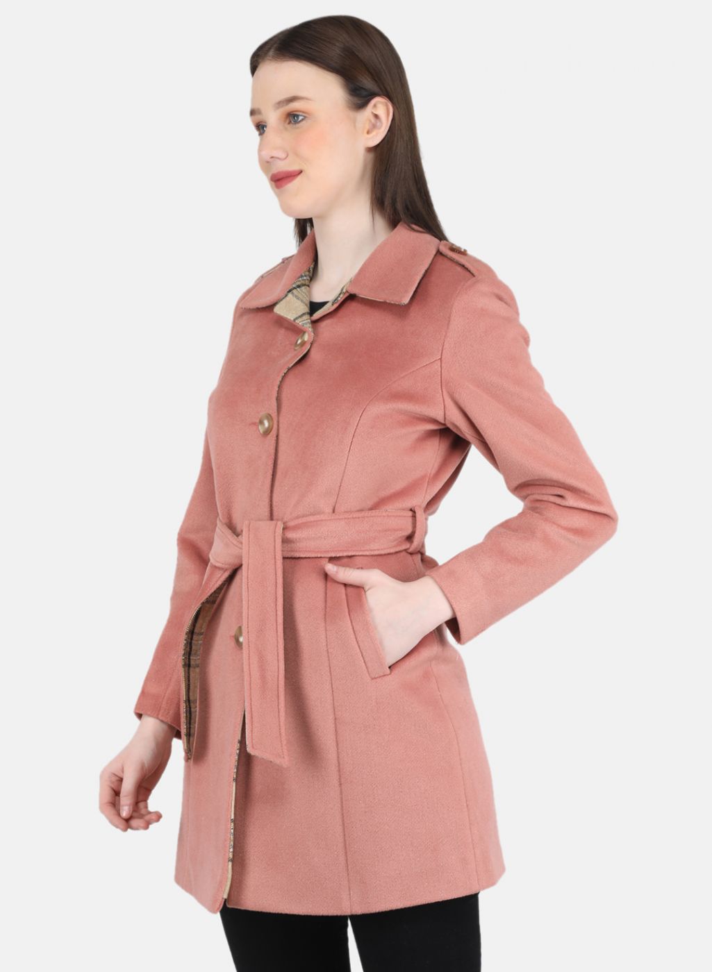 Women Peach Solid Coat