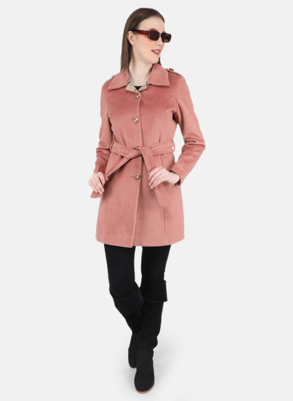 Women Peach Solid Coat