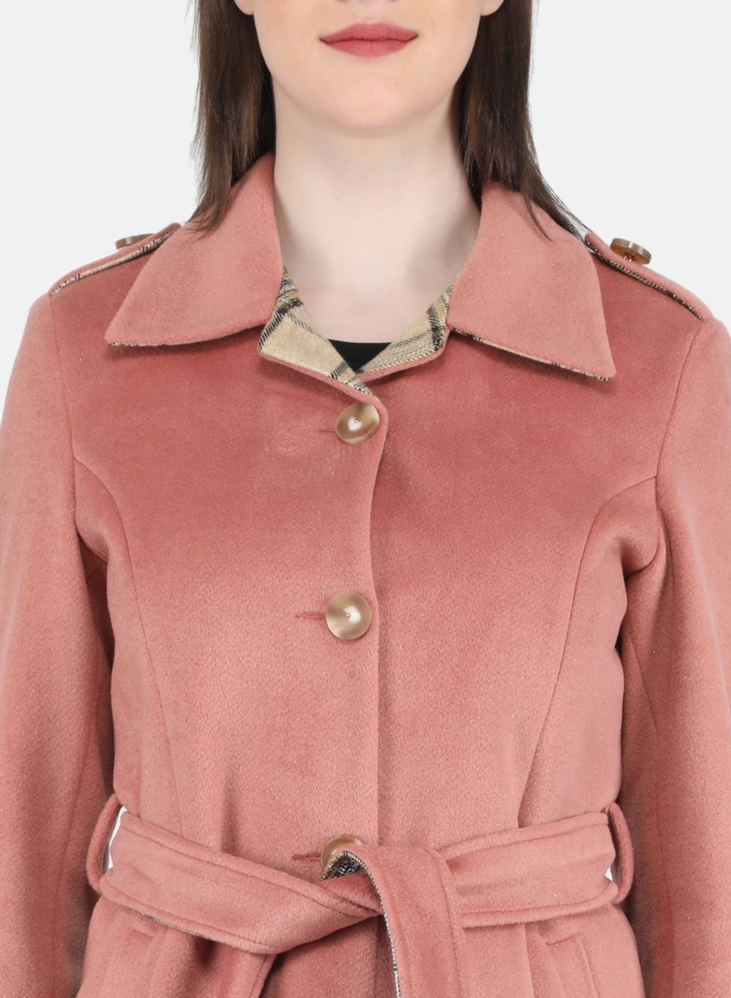 Women Peach Solid Coat