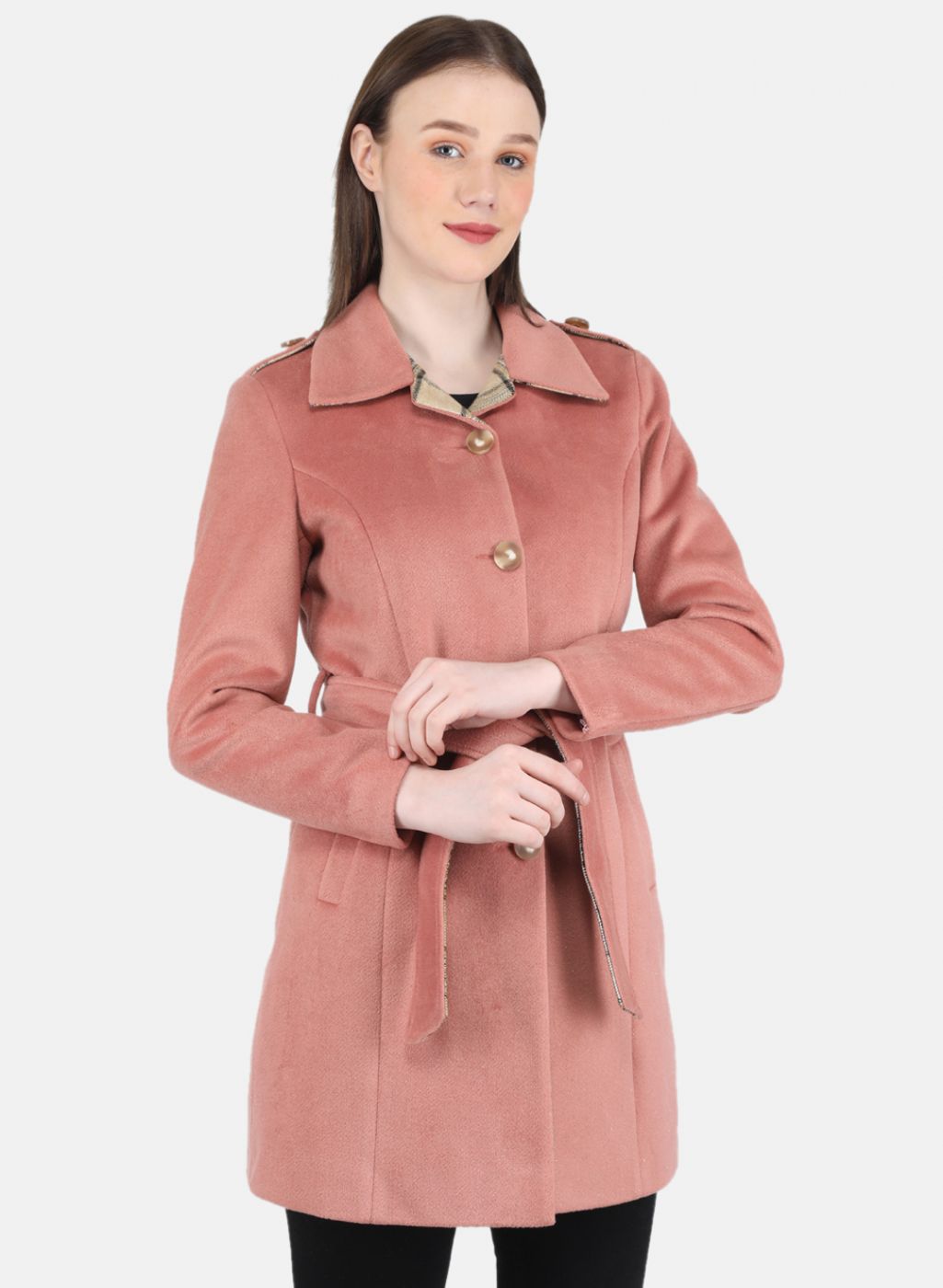 Women Peach Solid Coat