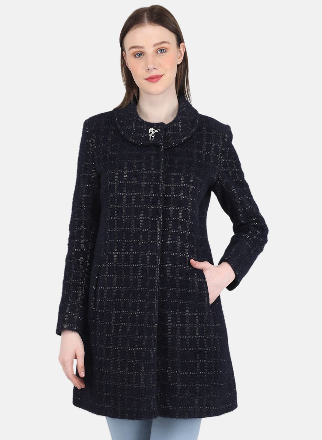 Women NAvy Blue Check Coat