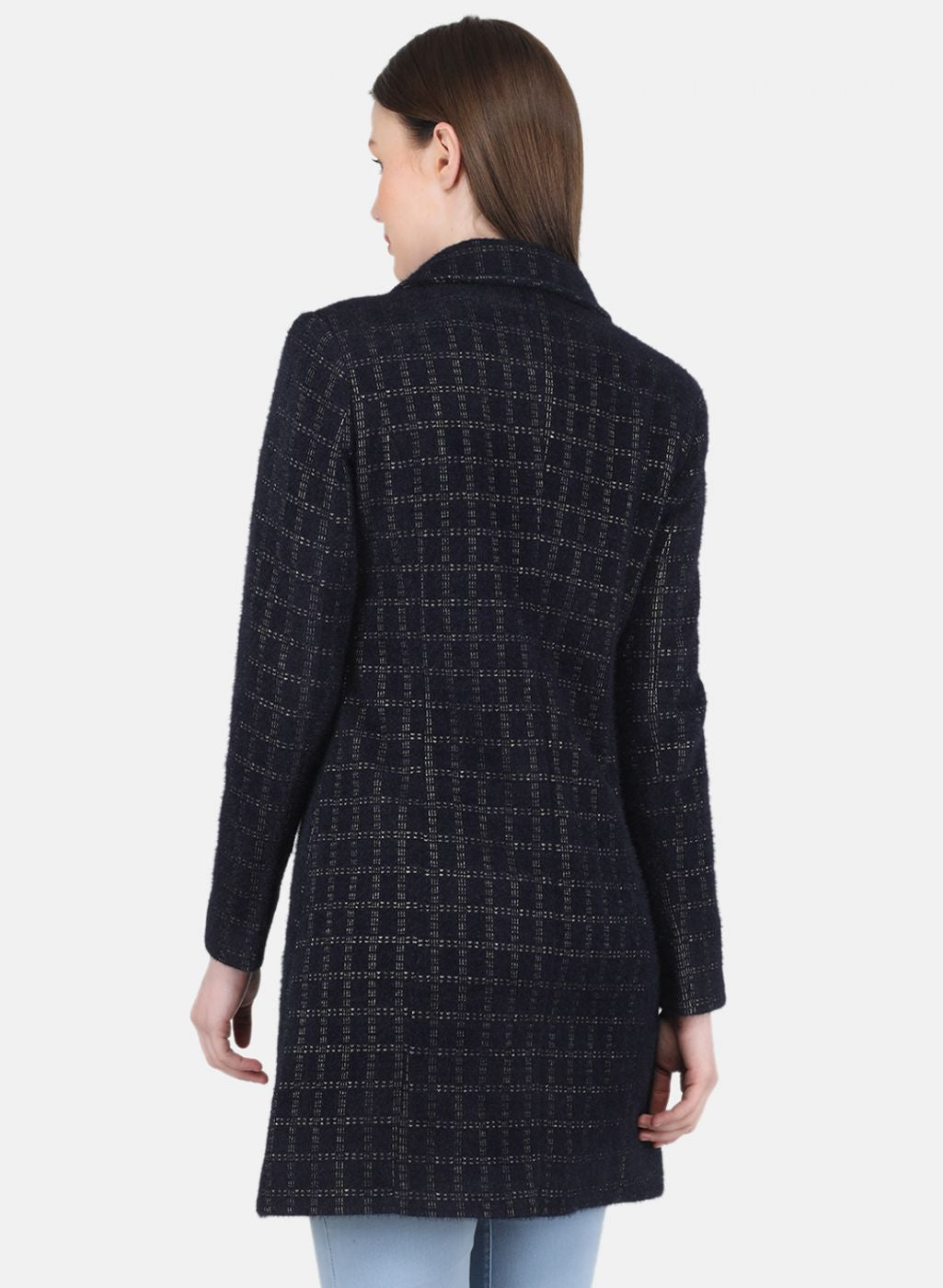 Women NAvy Blue Check Coat