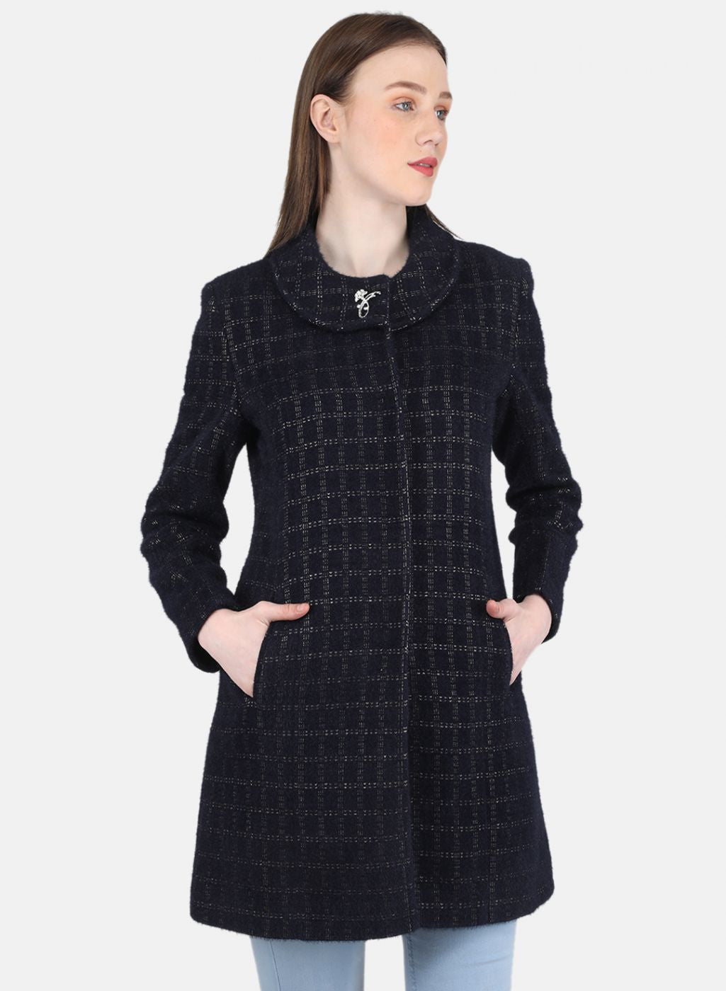 Women NAvy Blue Check Coat