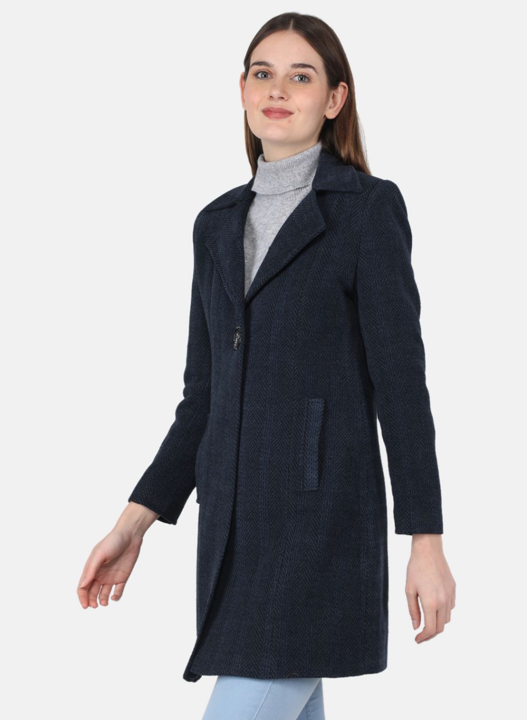 Women NAvy Blue Solid Coat