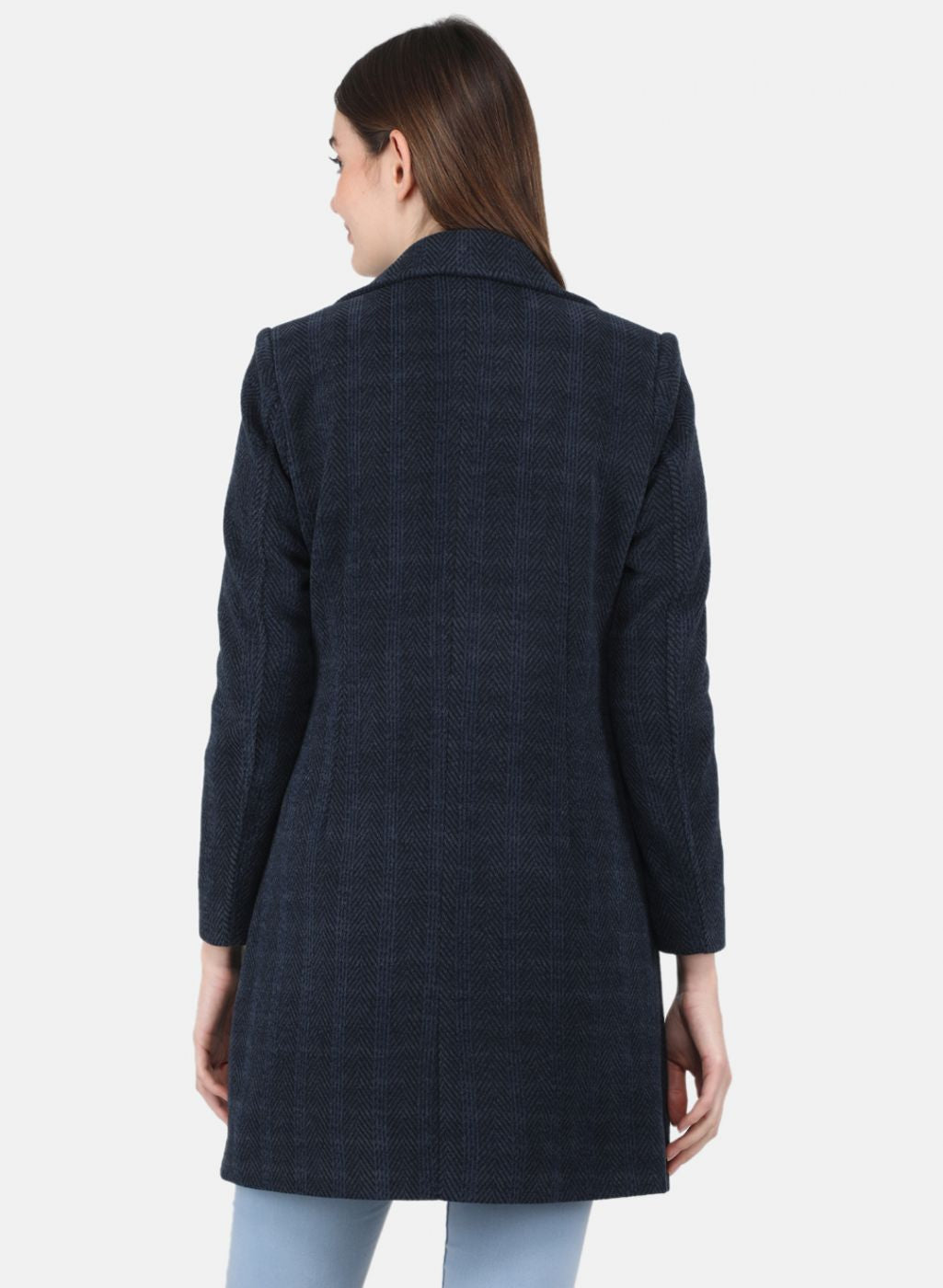 Women NAvy Blue Solid Coat