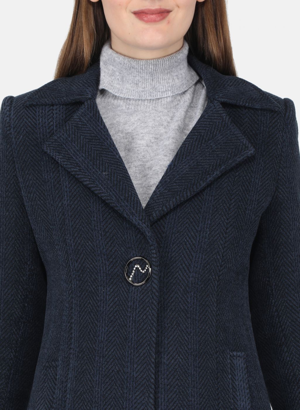 Women NAvy Blue Solid Coat