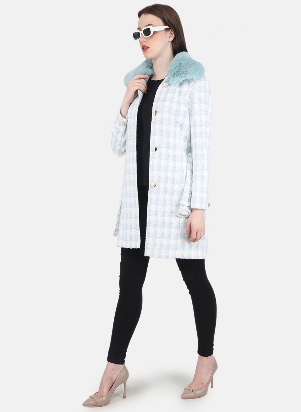 Women Blue Check Coat