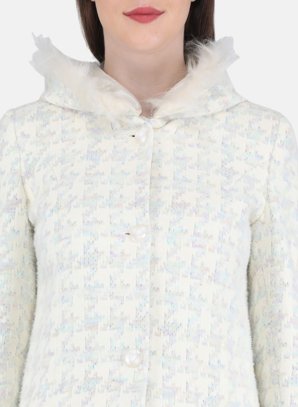 Women Off White Jaquard Coat