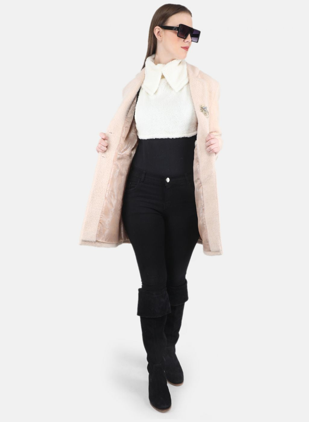 Women Beige Solid Coat