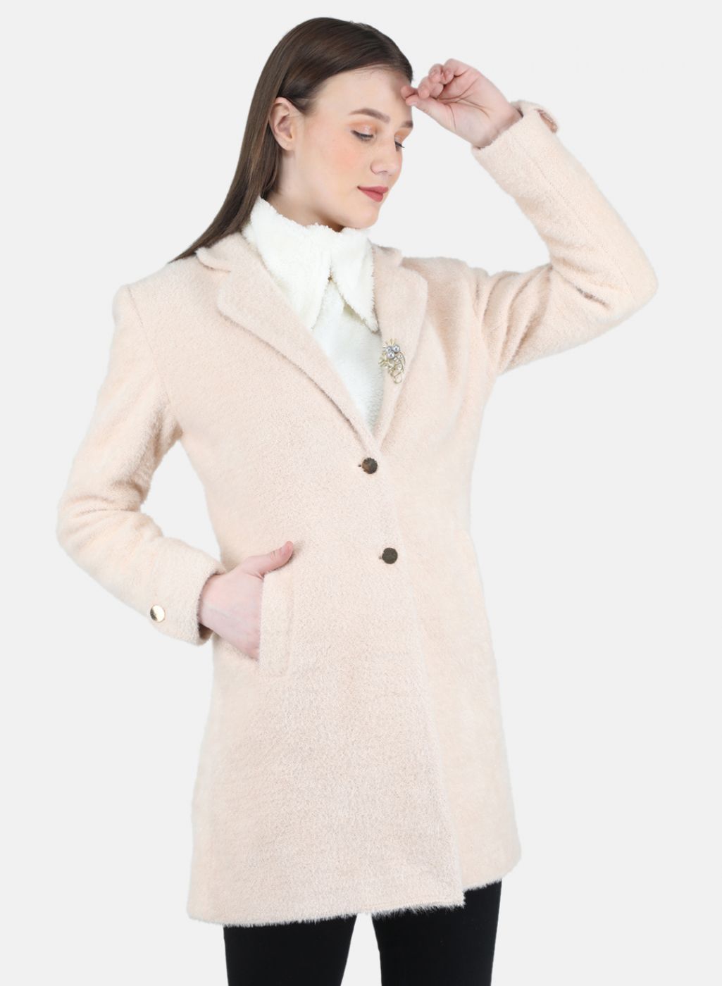 Women Beige Solid Coat