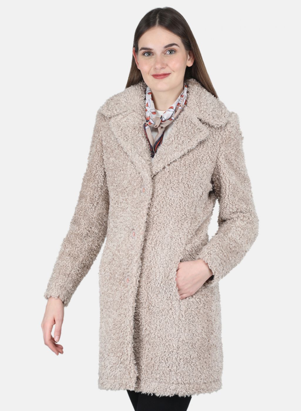 Women Beige Solid Coat
