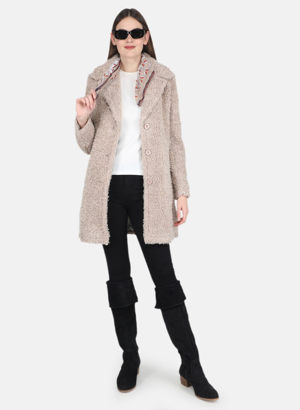 Women Beige Solid Coat