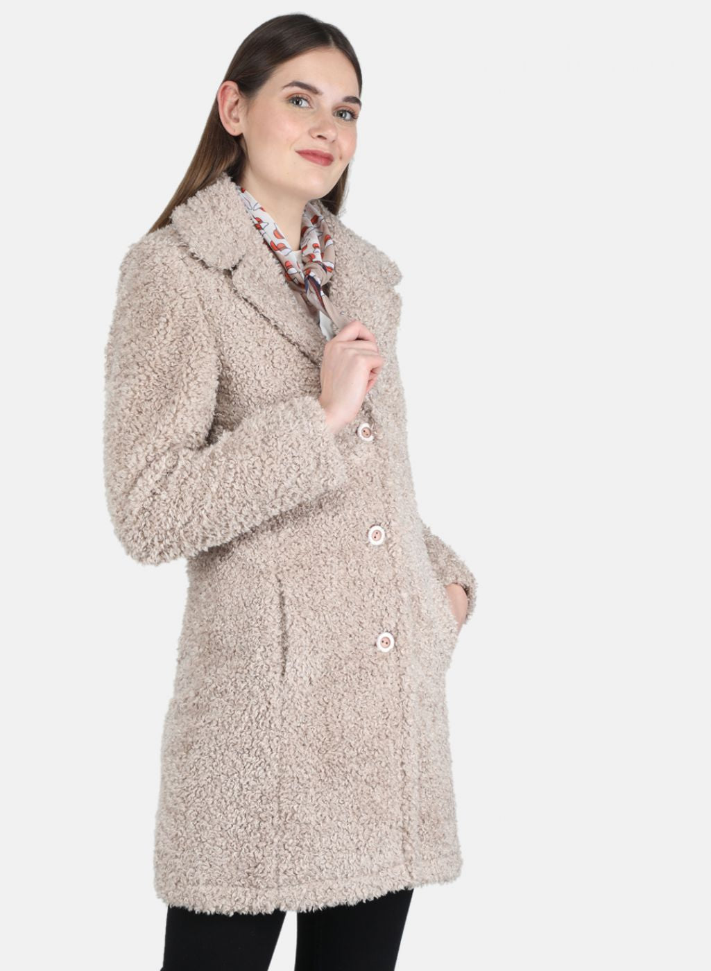 Women Beige Solid Coat