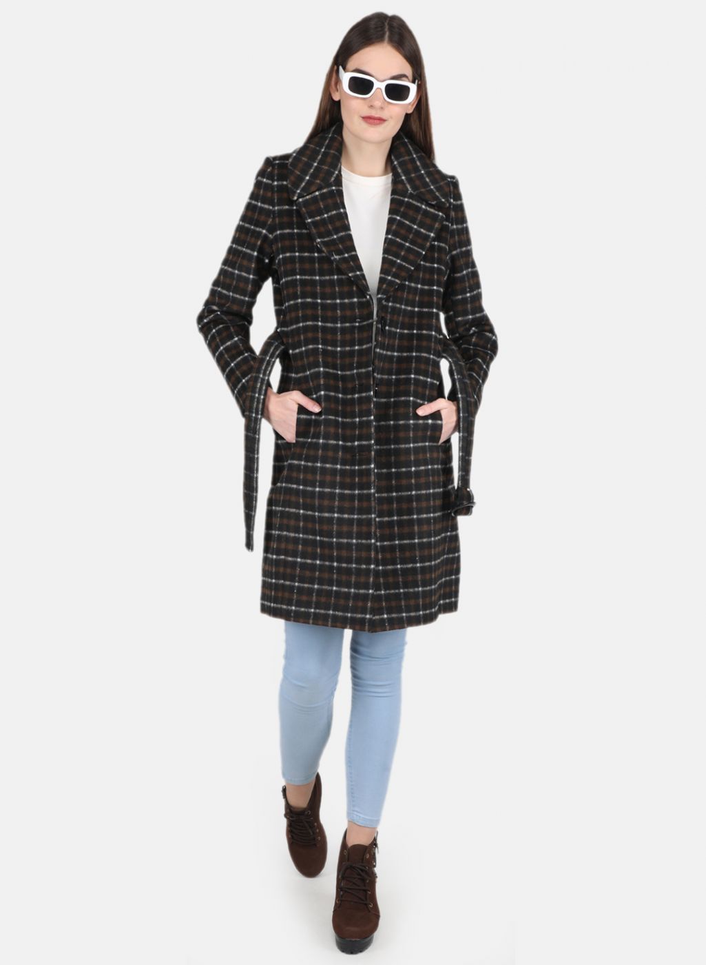 Women Black Check Coat