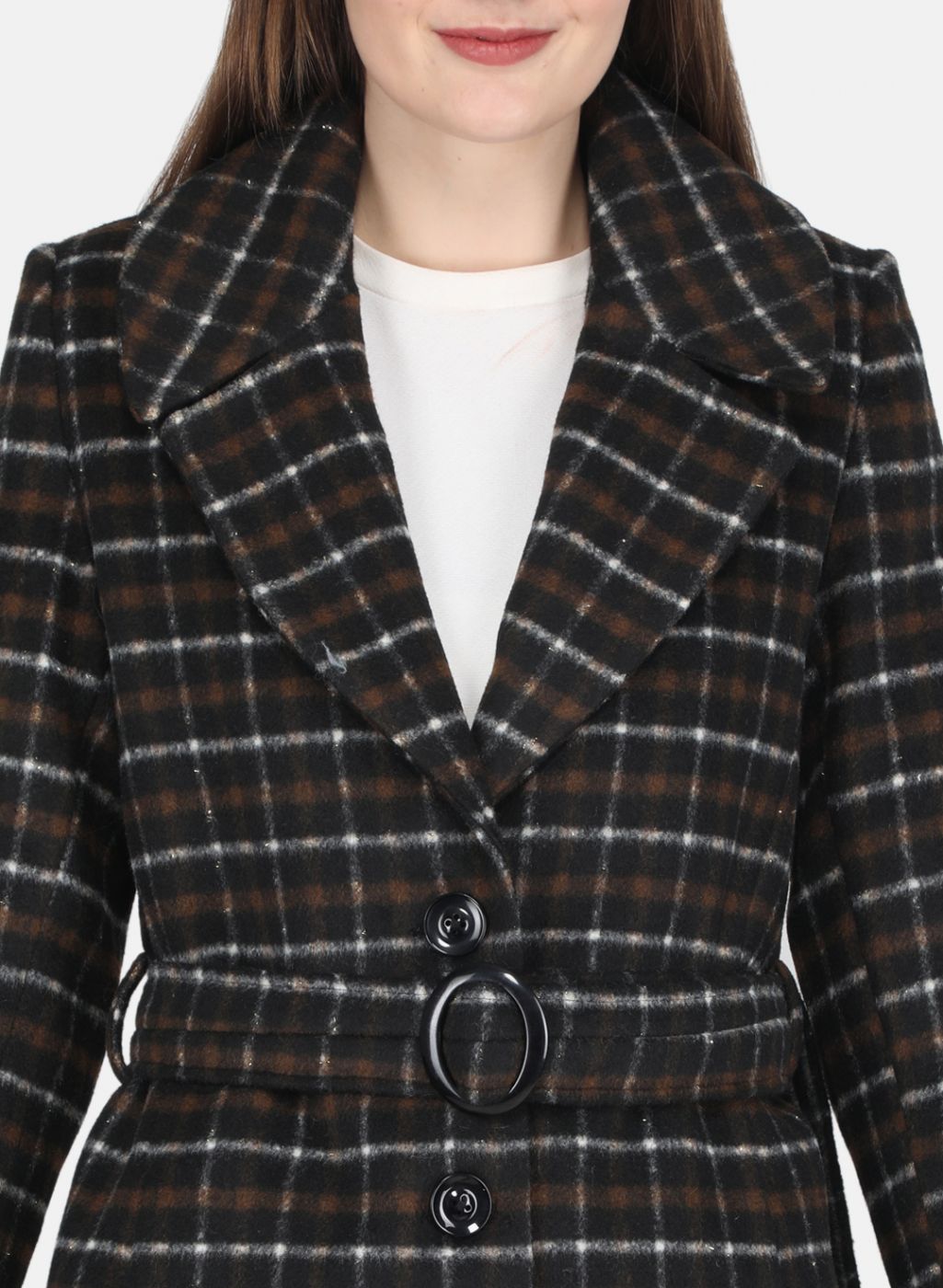 Women Black Check Coat