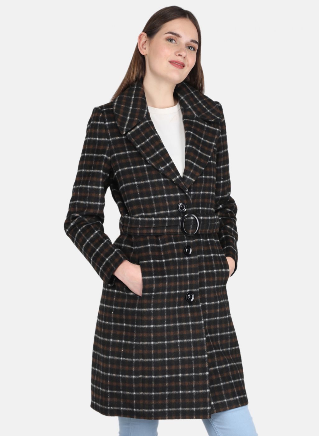 Women Black Check Coat