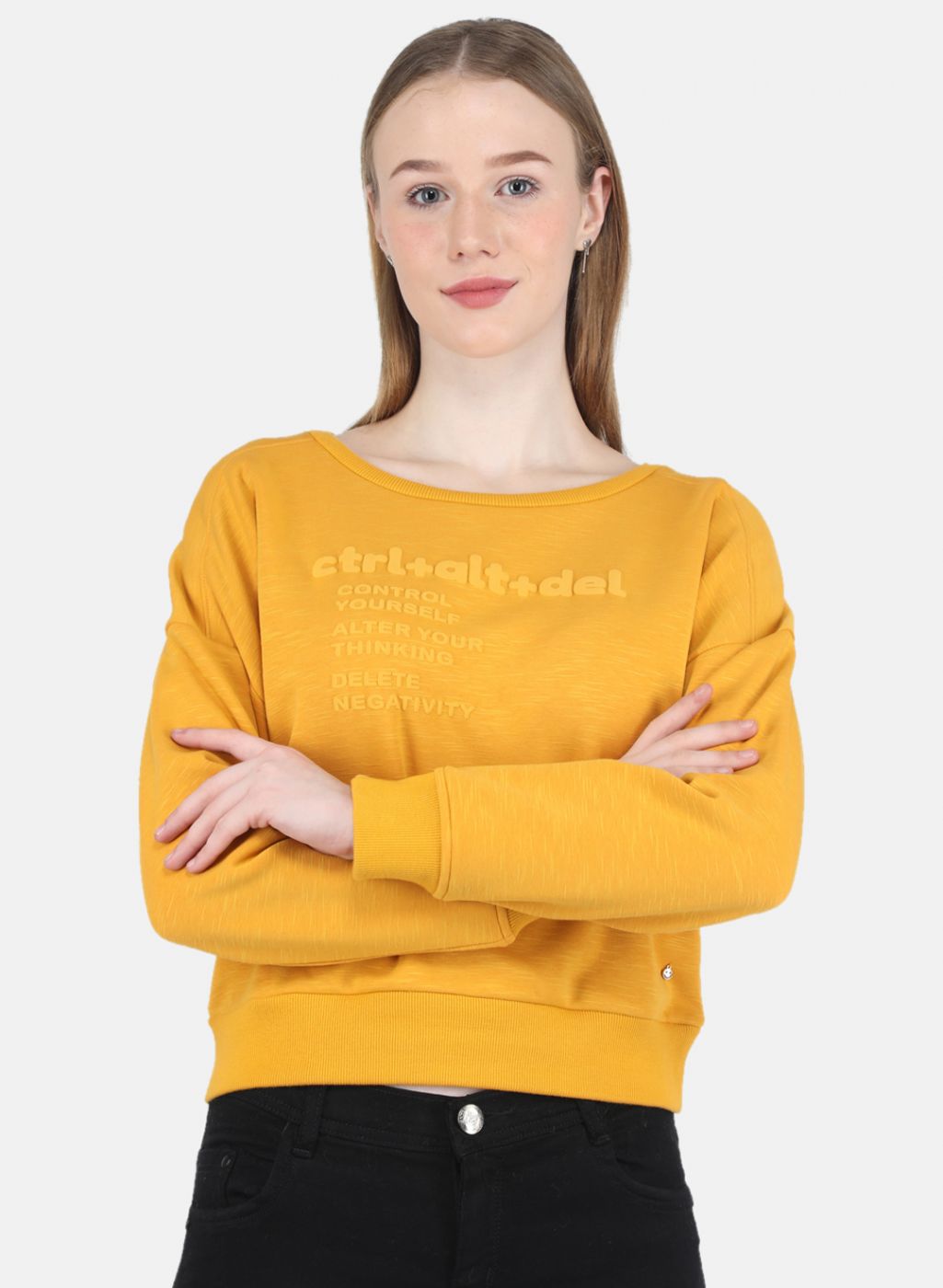 Women Mustard Printed Sweatshirt