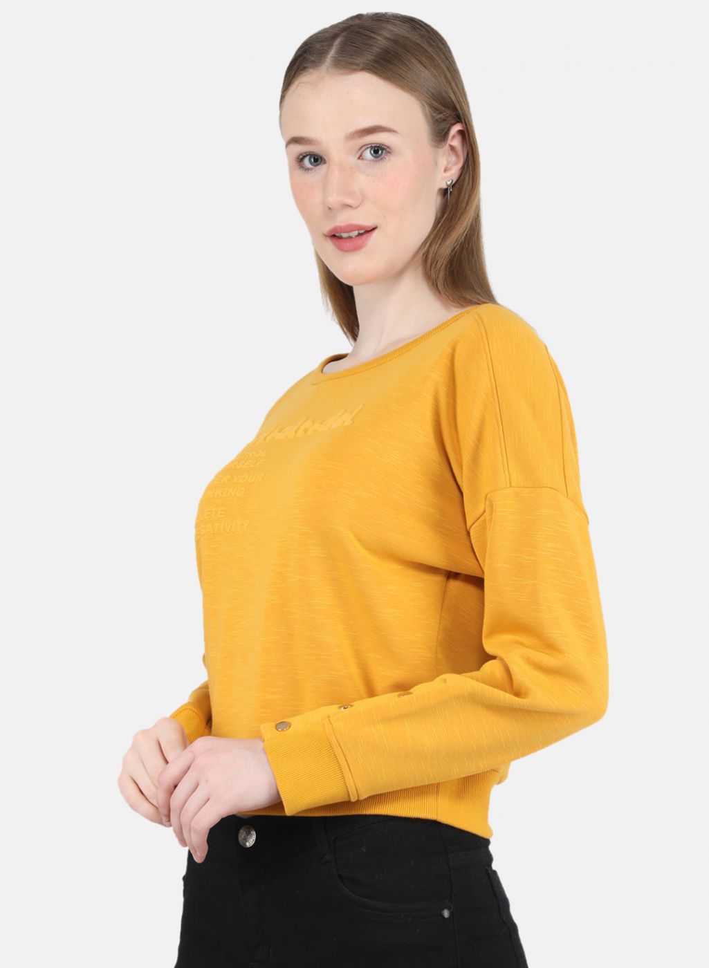 Women Mustard Printed Sweatshirt