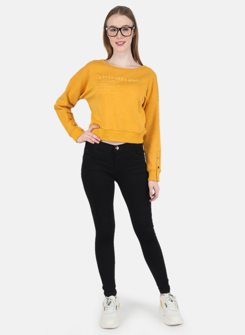 Women Mustard Printed Sweatshirt