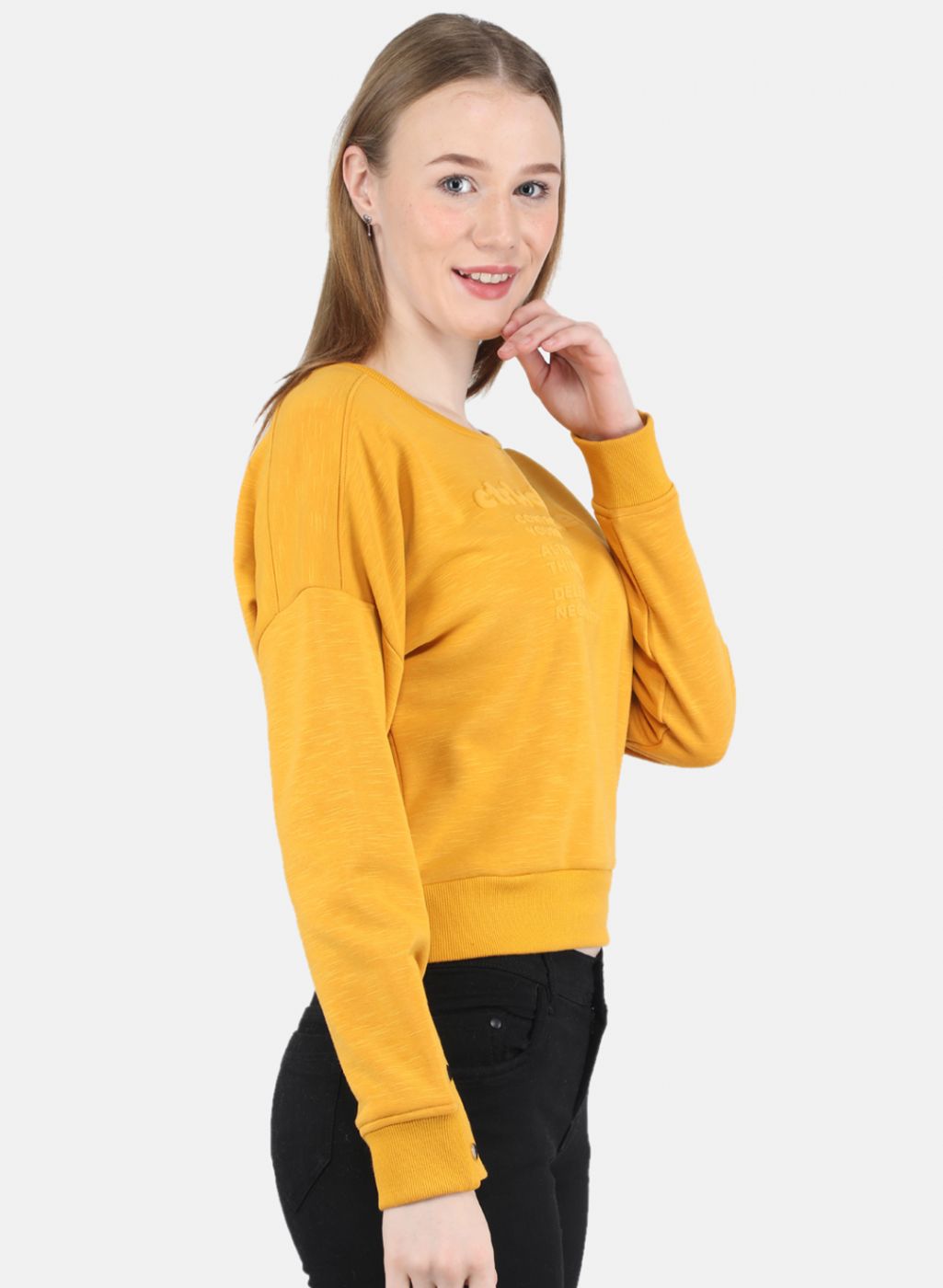 Women Mustard Printed Sweatshirt