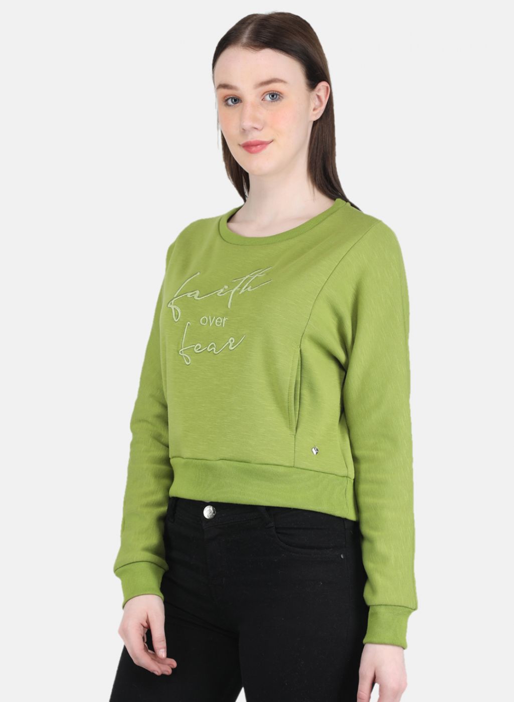 Women Green Embroidered Sweatshirt