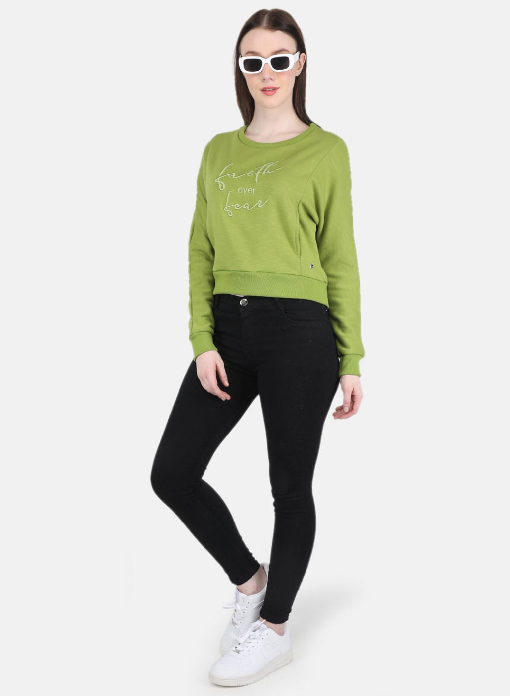 Women Green Embroidered Sweatshirt