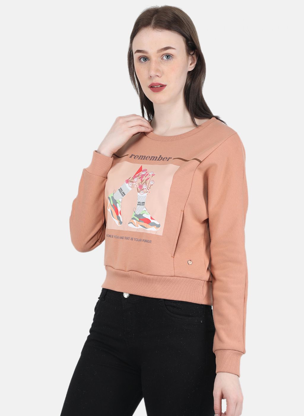 Women Peach Printed Sweatshirt