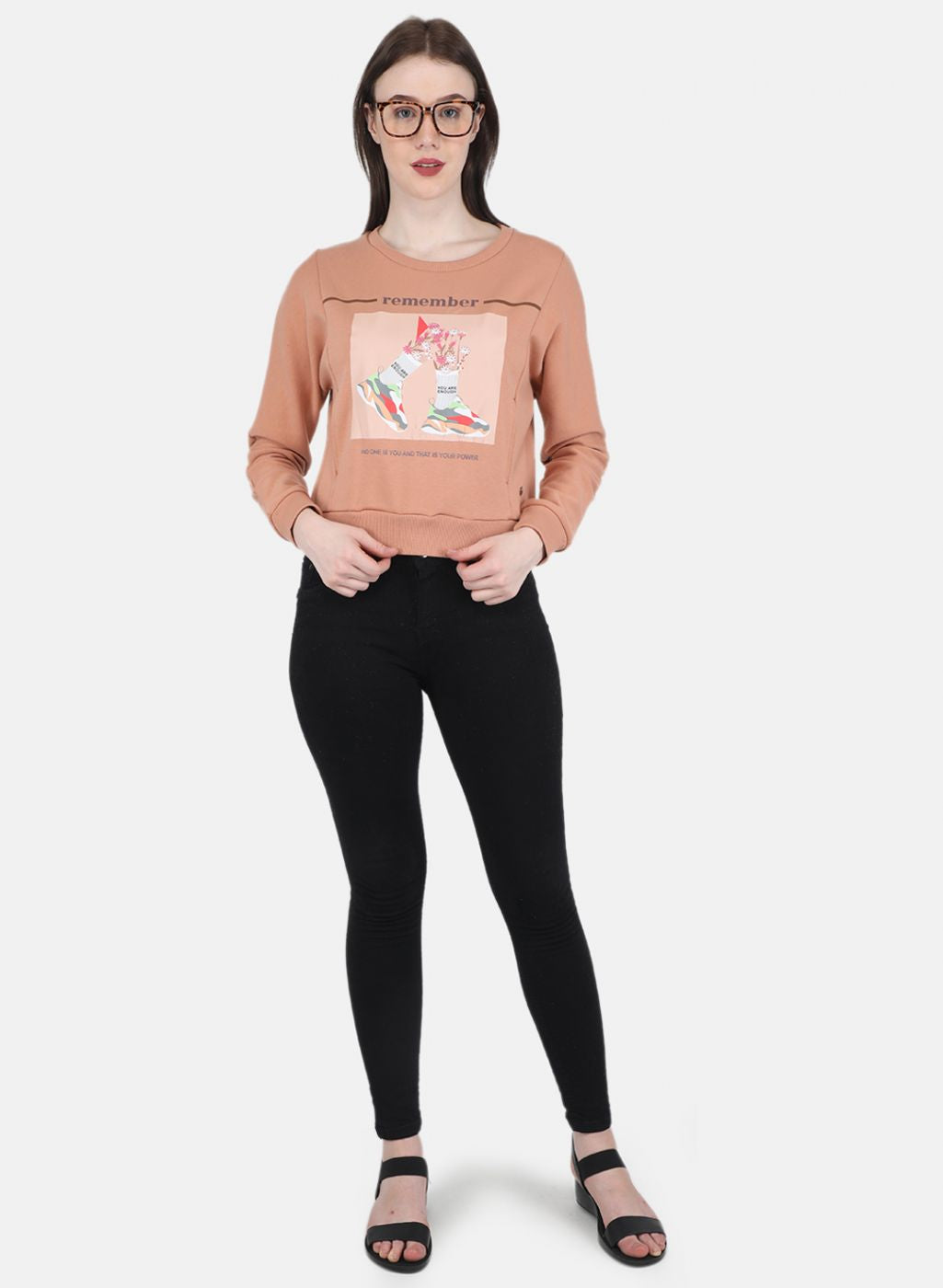 Women Peach Printed Sweatshirt