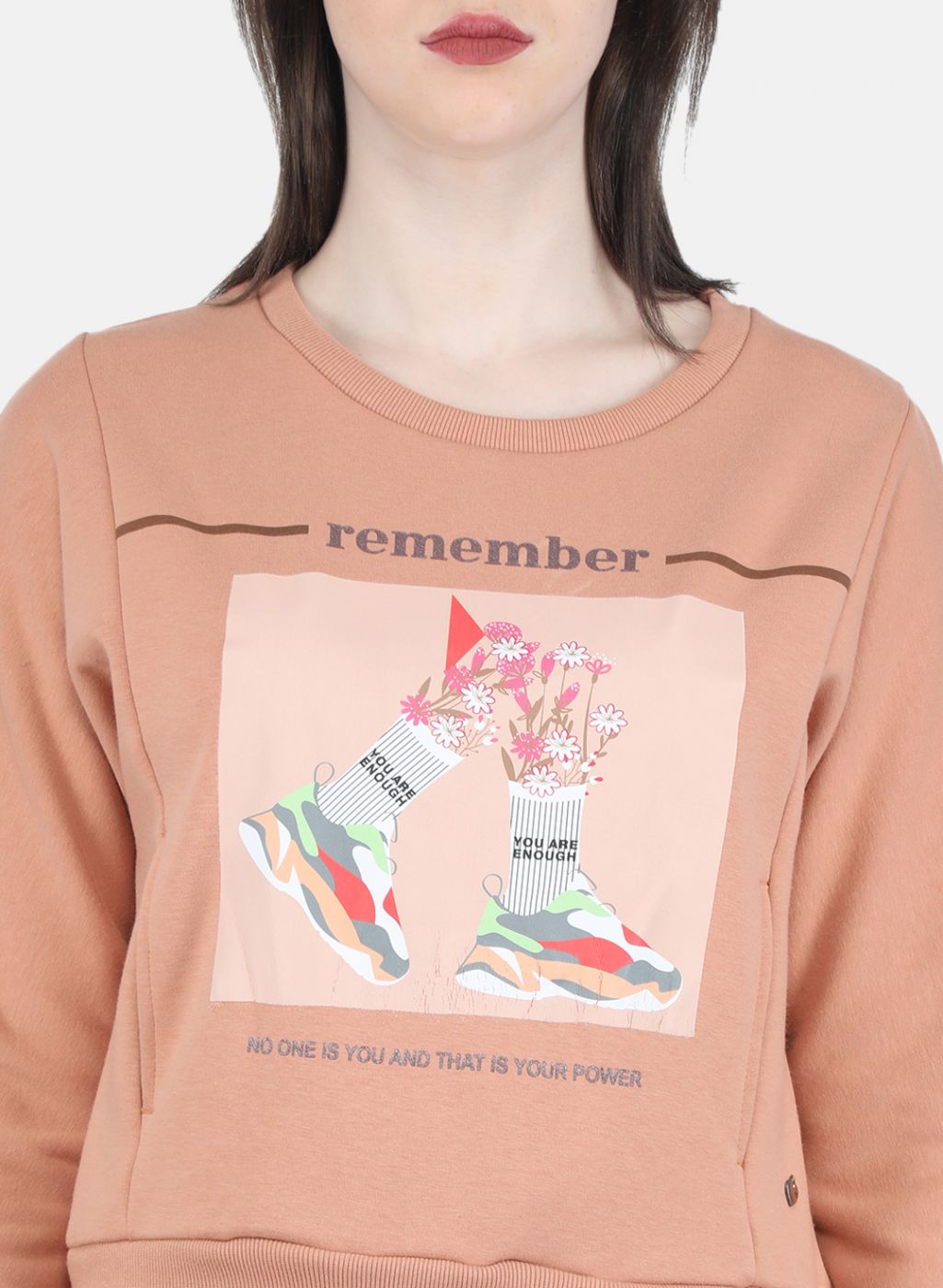 Women Peach Printed Sweatshirt