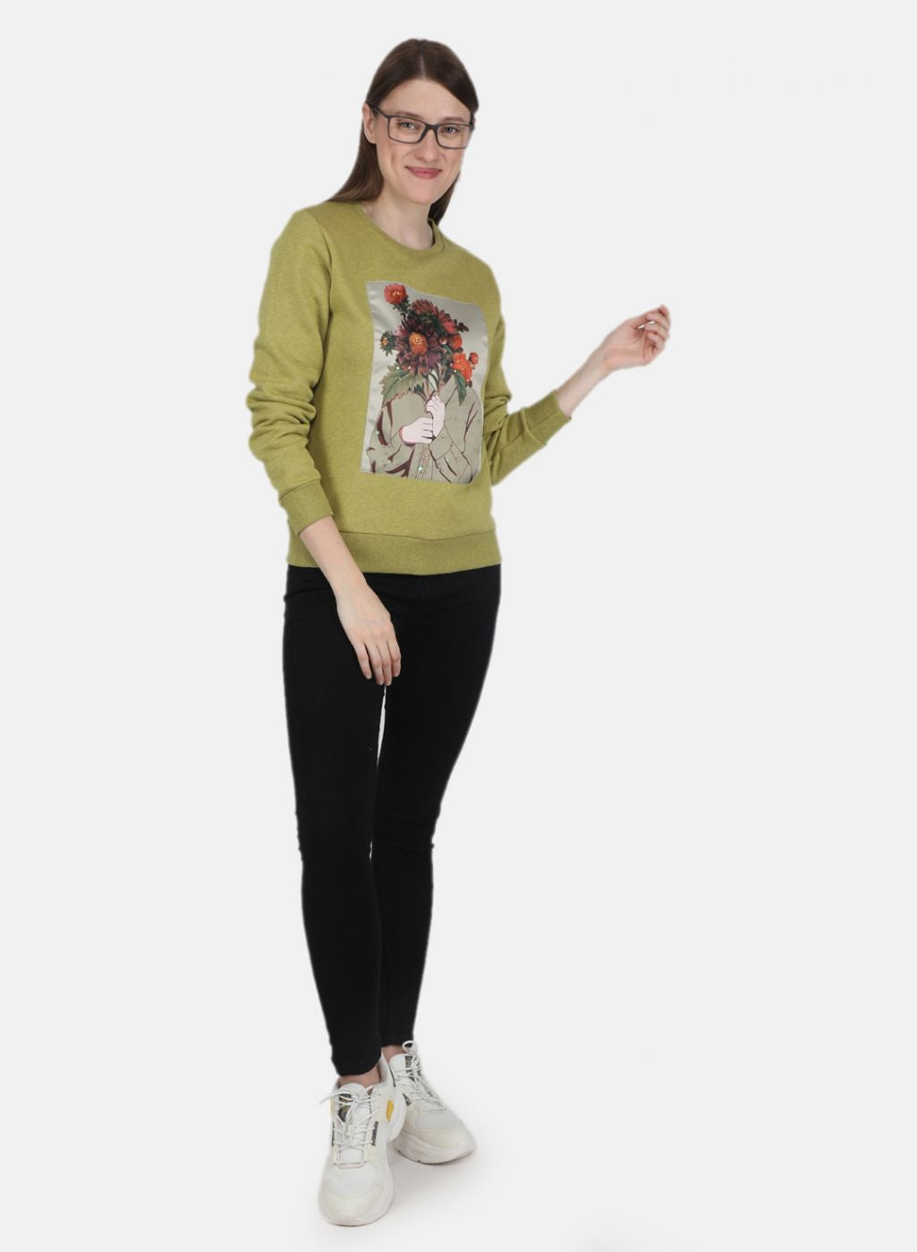 Women Green Printed Sweatshirt