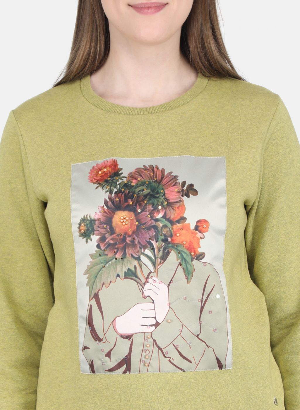 Women Green Printed Sweatshirt