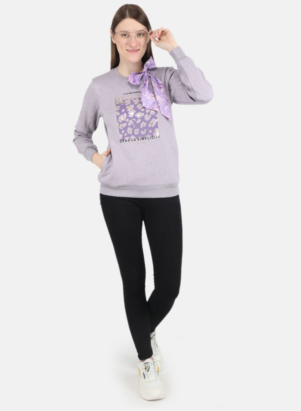 Women Purple Printed Sweatshirt