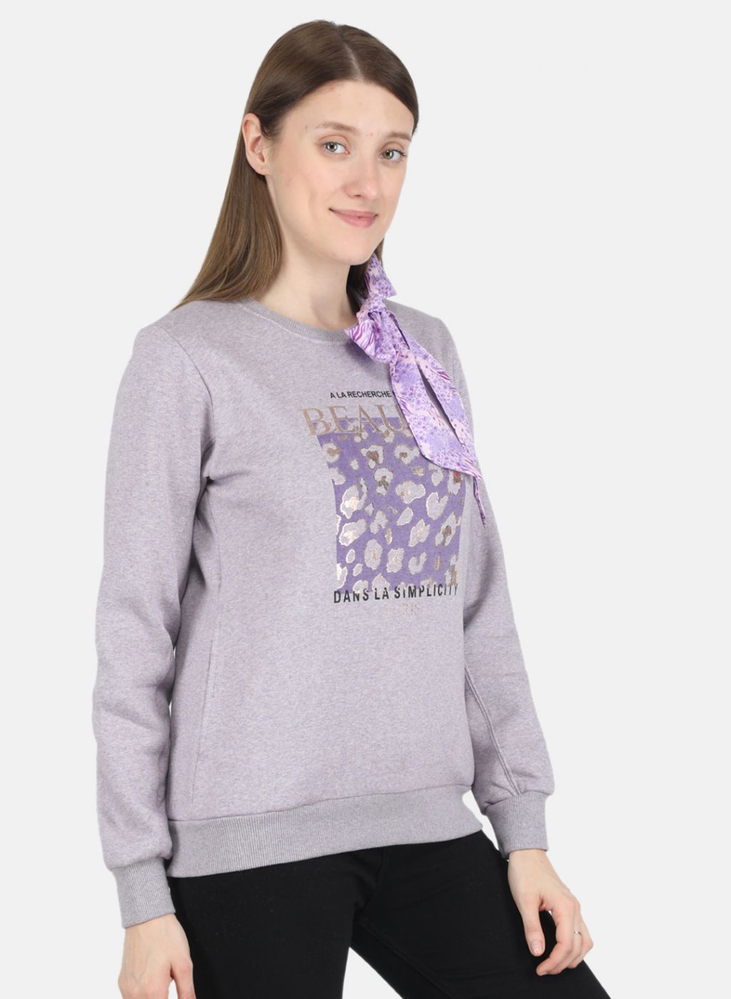 Women Purple Printed Sweatshirt