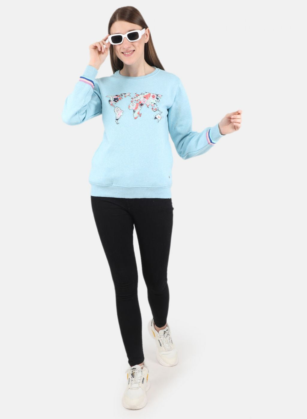 Women Aqua Blue Embroidered Sweatshirt