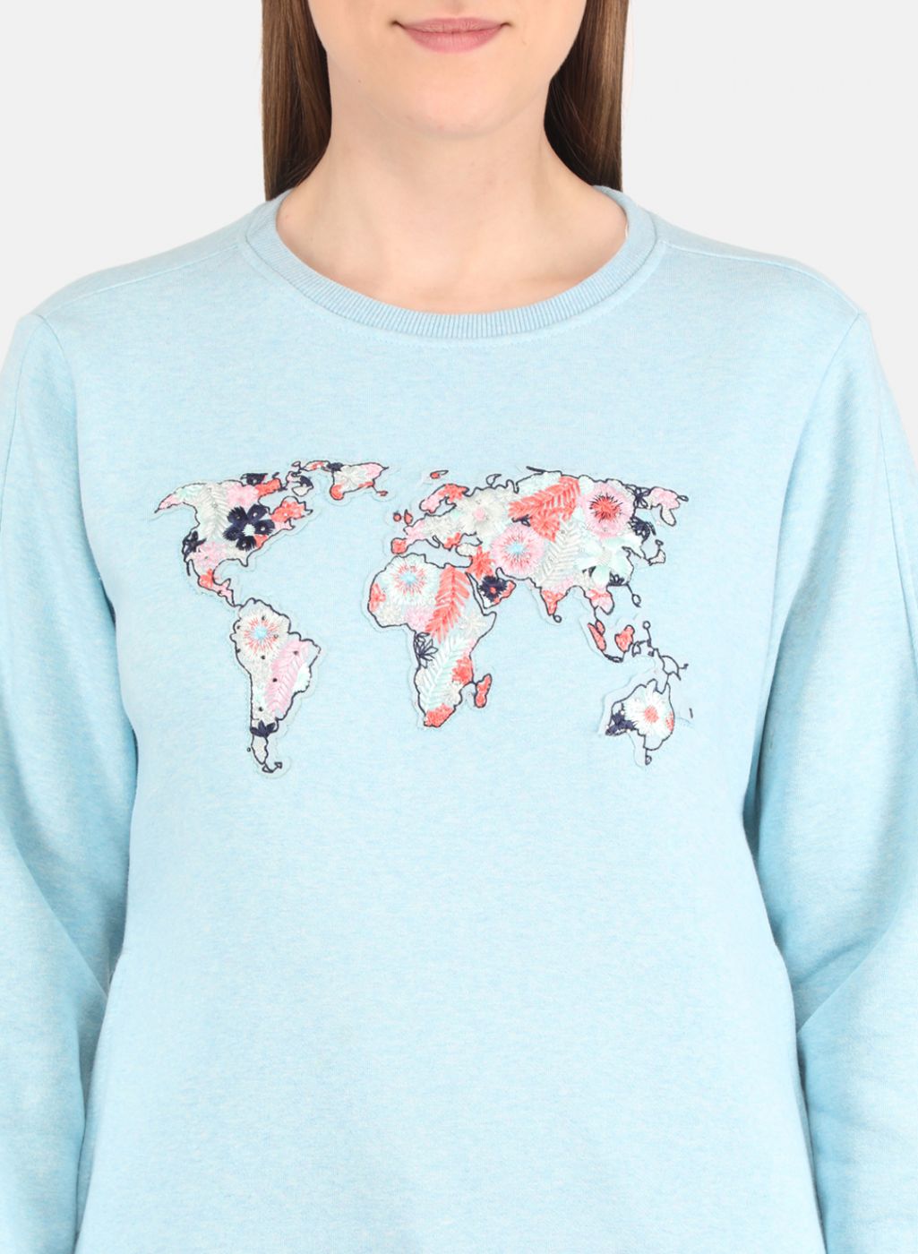 Women Aqua Blue Embroidered Sweatshirt