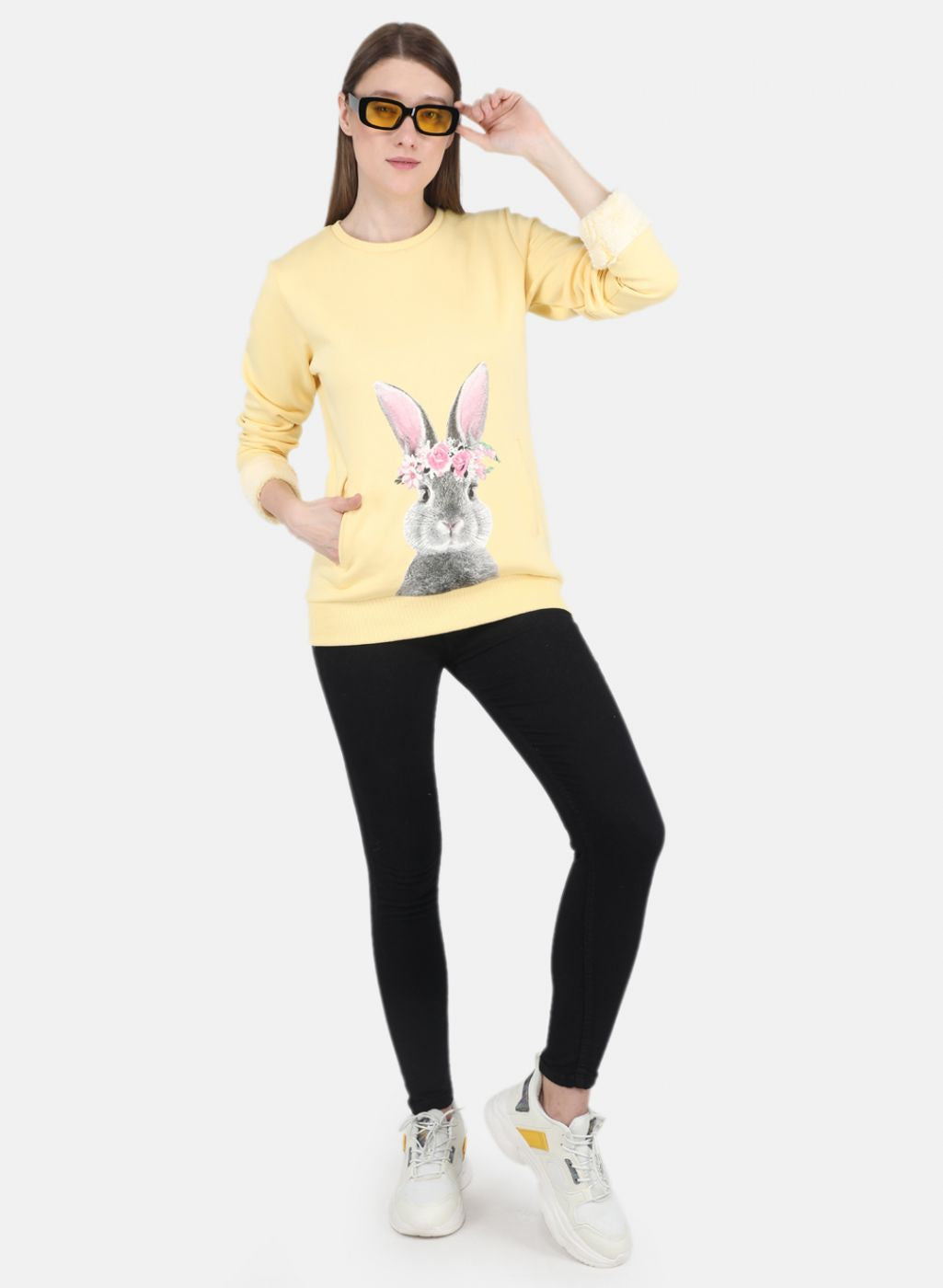 Women Yellow Printed Sweatshirt