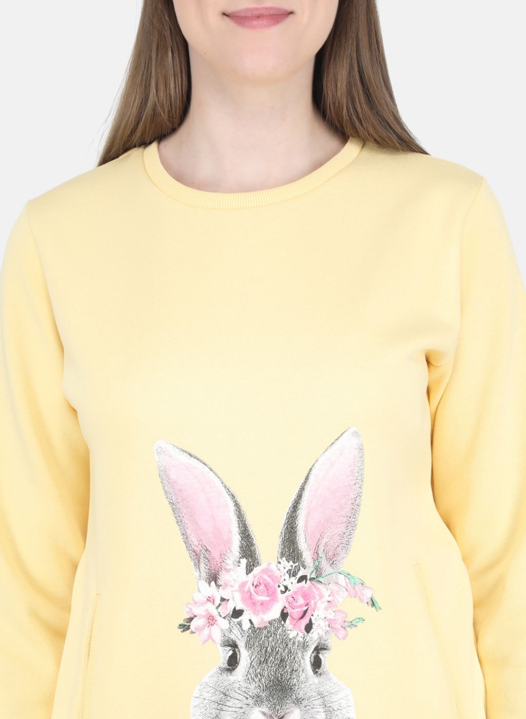 Women Yellow Printed Sweatshirt