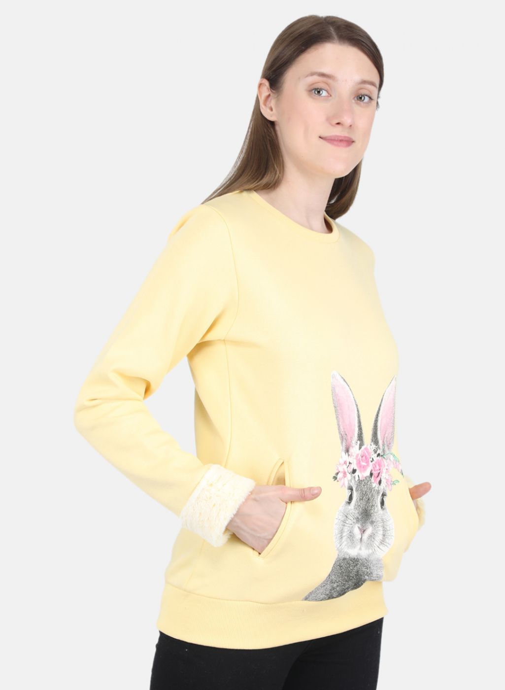 Women Yellow Printed Sweatshirt