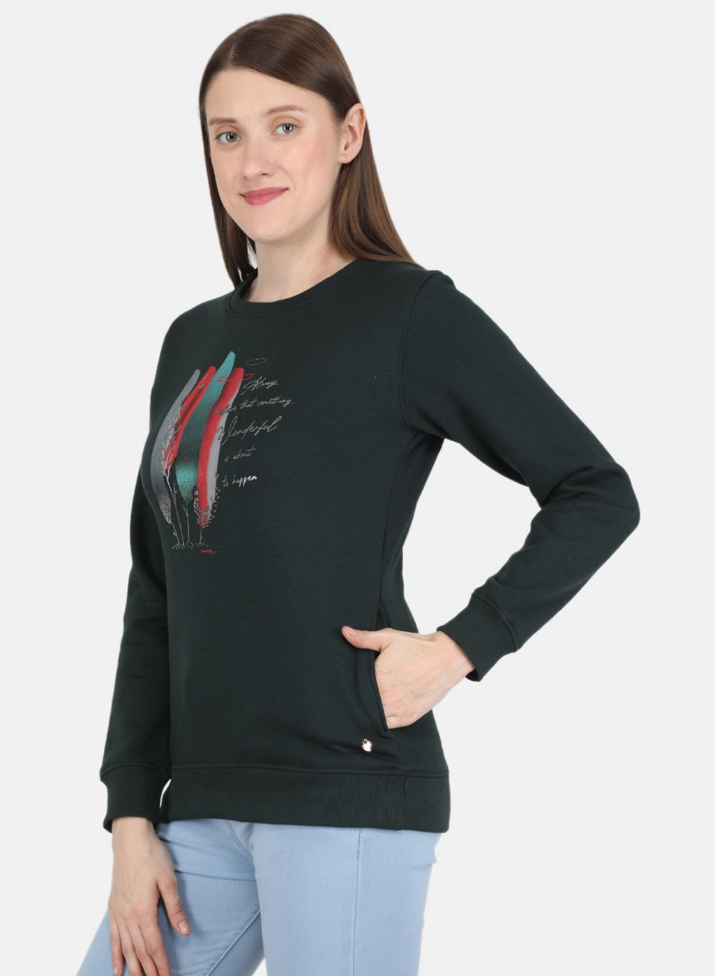 Women Green Printed Sweatshirt