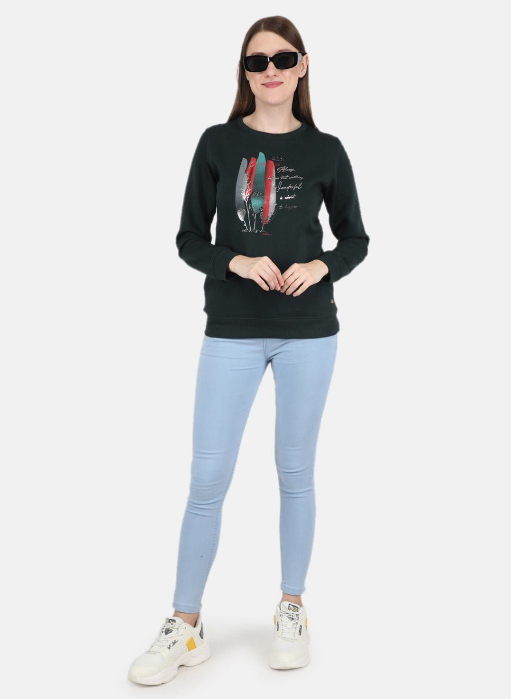 Women Green Printed Sweatshirt