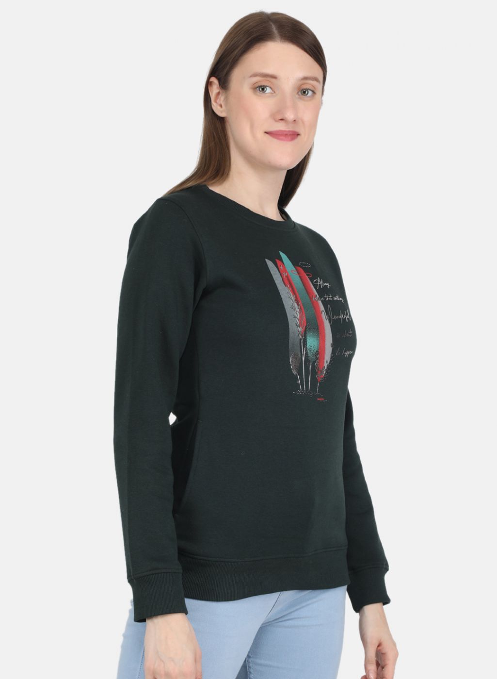 Women Green Printed Sweatshirt