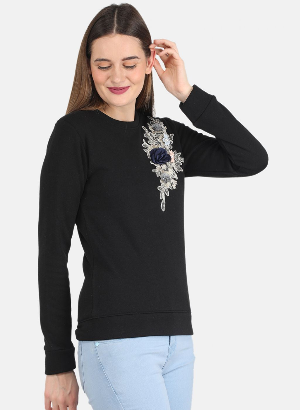 Women Black Printed Sweatshirt