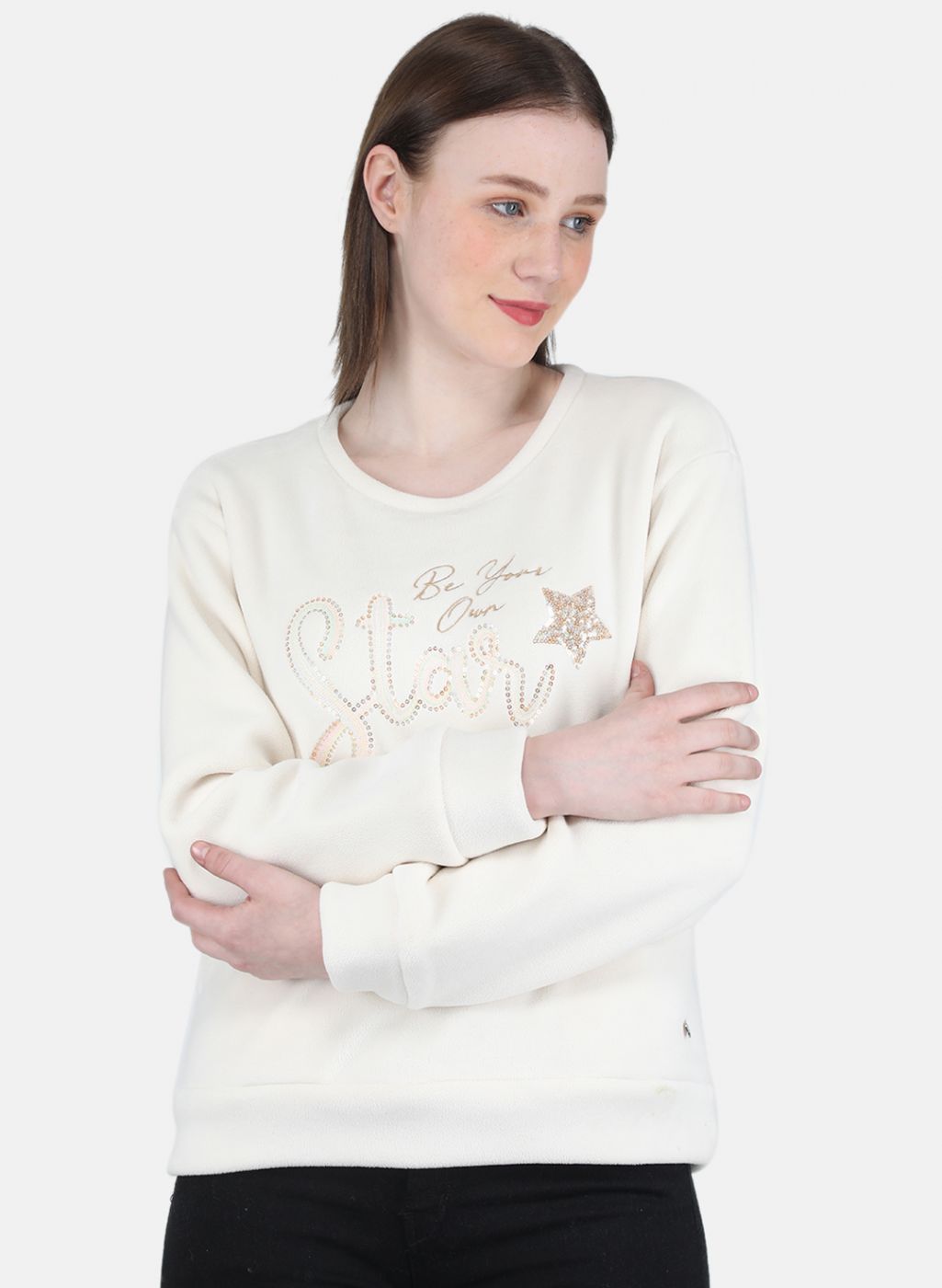 Women Off White Embroidered Sweatshirt