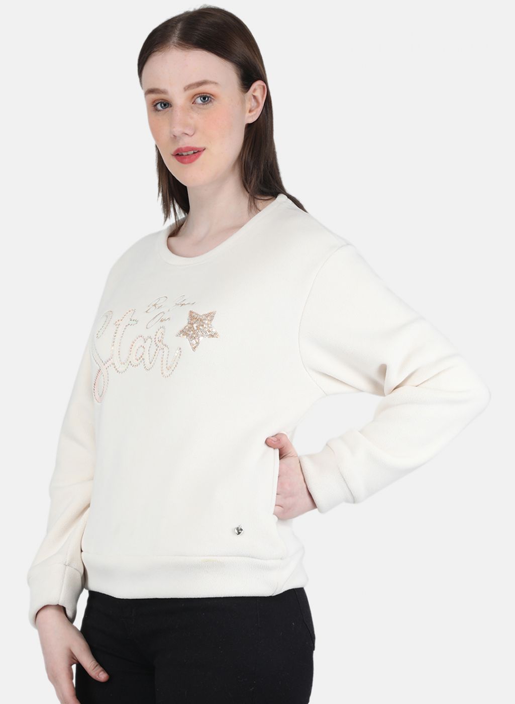 Women Off White Embroidered Sweatshirt